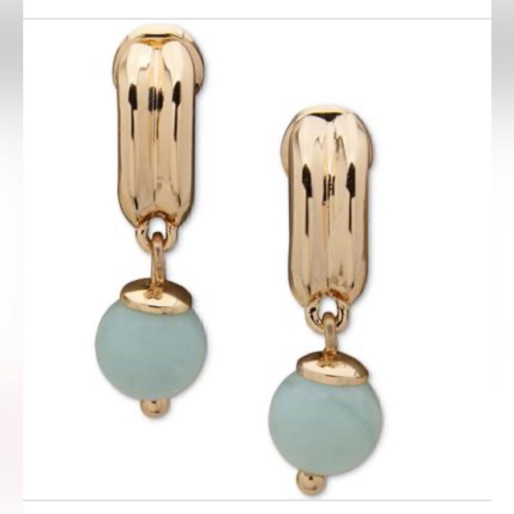 NWT Anne Klein Gold-Tone Bead Retro Drop Earrings - Turquoise